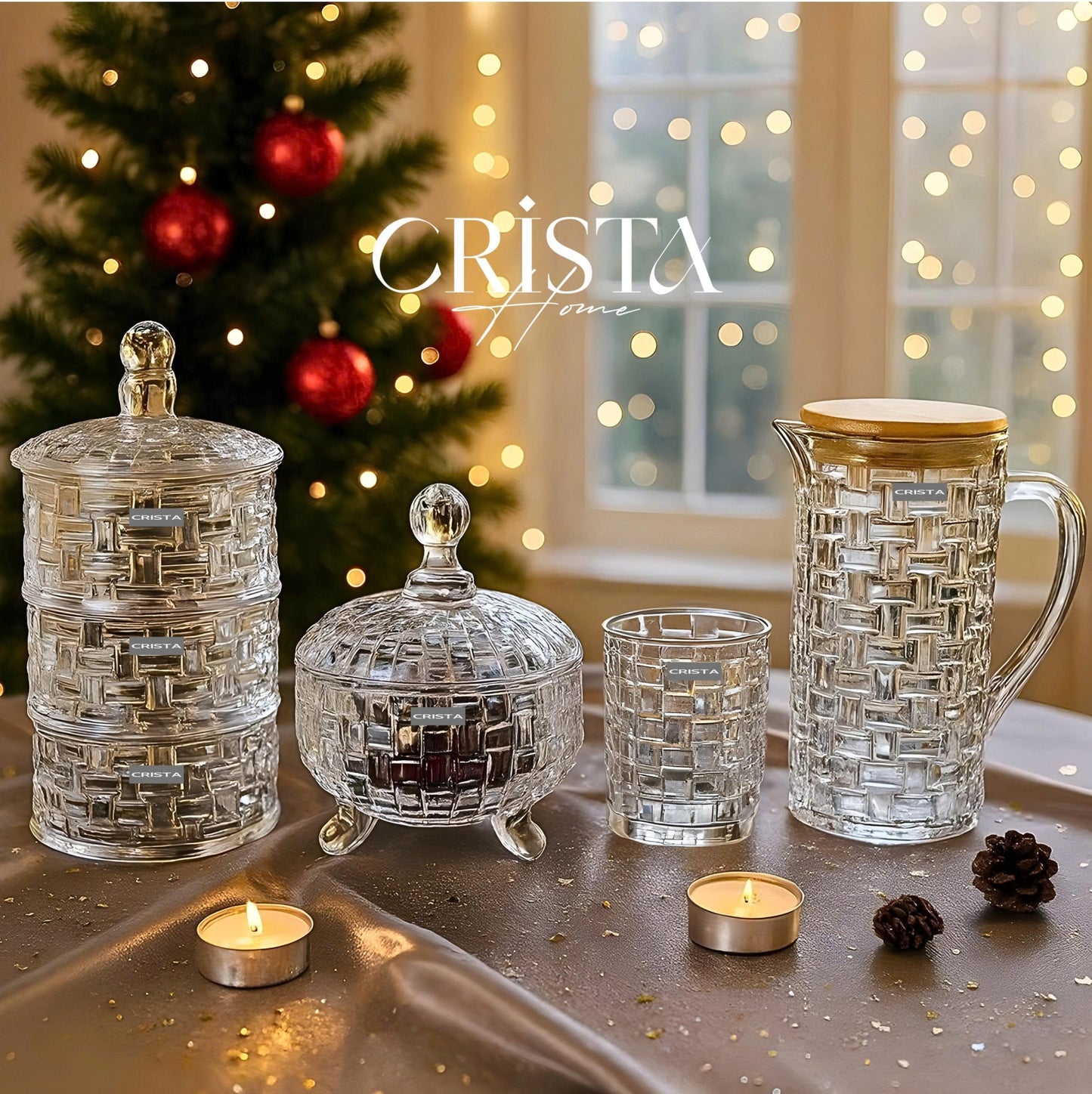 SET OF 2 CHECKERED PATTERNED JARS FOR TET (LUNAR NEW YEAR) - TRANSPARENT COLOR